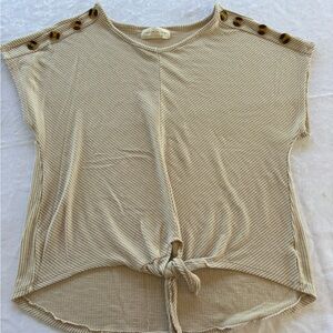 French Laundry Beige and white pink stripe  Button-Accent Tie-Front Top size 1x